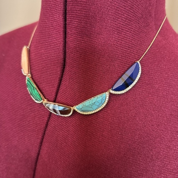 Ann Taylor loft watermelon stone rainbow statement necklace in silver - Picture 3 of 5